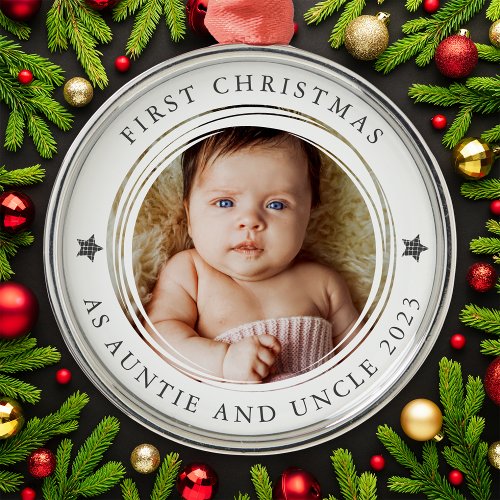 First Christmas as Auntie  Uncle Photo Metal Ornament