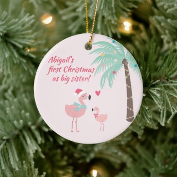 First Christmas as Big Sister Cute Santa Flamingo