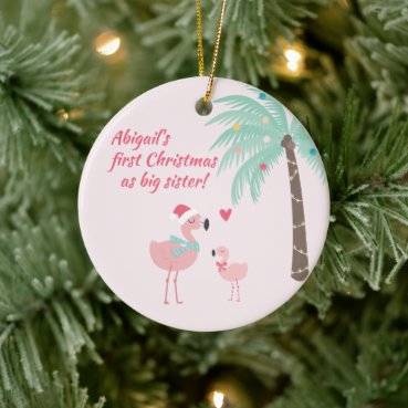 First Christmas as Big Sister Cute Santa Flamingo