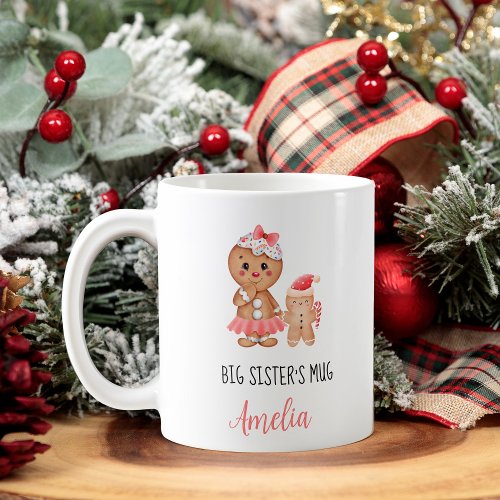 First Christmas as Big Sister Pink Gingerbread  Coffee Mug