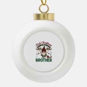 First Christmas As Brother Gnome Reindeer Sleigh Ceramic Ball Christmas Ornament