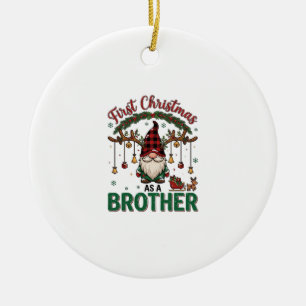 First Christmas As Brother Gnome Reindeer Sleigh Ceramic Ornament
