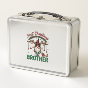 First Christmas As Brother Gnome Reindeer Sleigh Metal Lunch Box