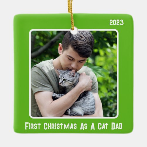 First Christmas As Cat Dad 2 Photo Sporty Green Ceramic Ornament