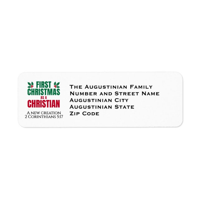 FIRST CHRISTMAS AS CHRISTIAN New Believer Address Label (Front)