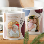 First Christmas as Custom Gold Arch Photo Coffee Mug<br><div class="desc">Trendy photo mug for your First Christmas as great grandma, mom, auntie or whoever you want. Your photos are framed with gold arches, trendy organic shapes and sketched holly leaves in black and gold. The design has a neutral, earthy color palette of blush, brick, ochre yellow and blue. The template...</div>