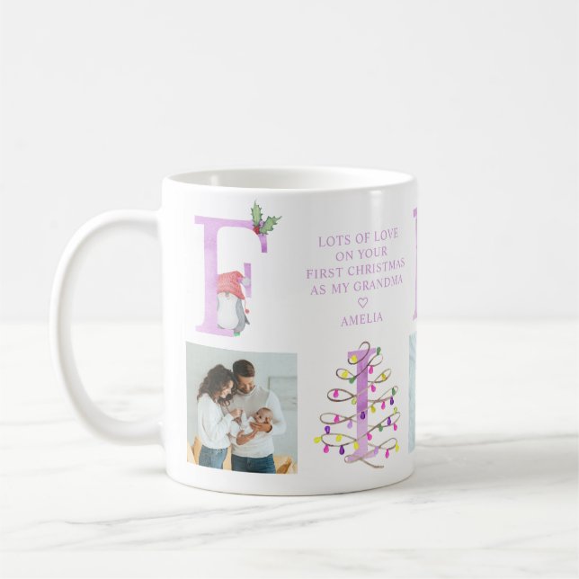 First Christmas as .. Cute Holiday Photo Collage Coffee Mug (Left)