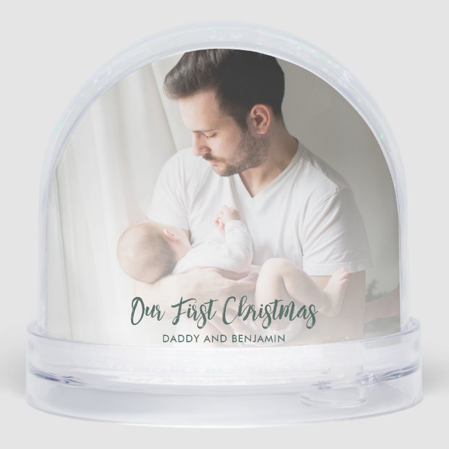 First Christmas as Dad and Baby Photos Custom Snow Globe (Back)