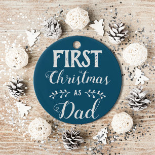 First Christmas as Dad blue with baby's photo Ceramic Ornament
