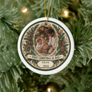 First Christmas as Dad Personalized Photo Ceramic Ornament