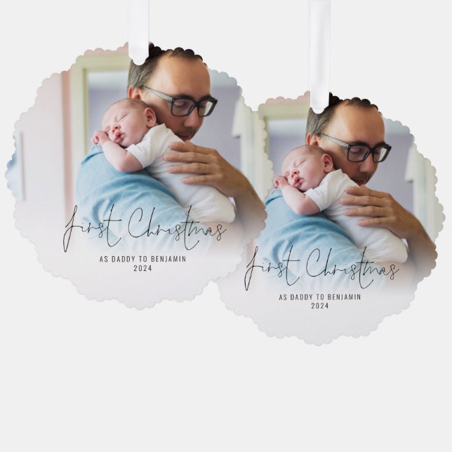 First Christmas as Daddy Name Year Photo Ornament Card (Front/Back)