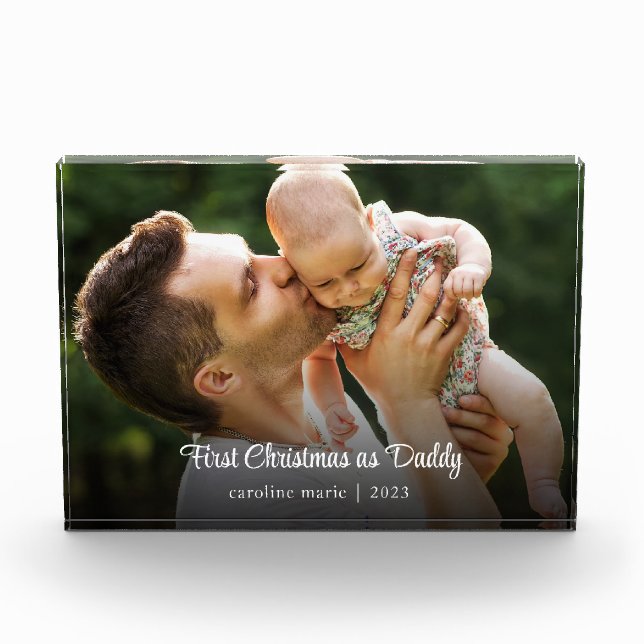 First Christmas as Daddy New Baby Elegant Script Photo Block (Front)