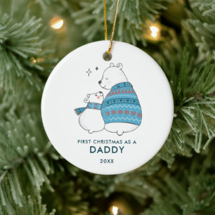 First Christmas As Daddy Personalized Winter Bears Ceramic Ornament