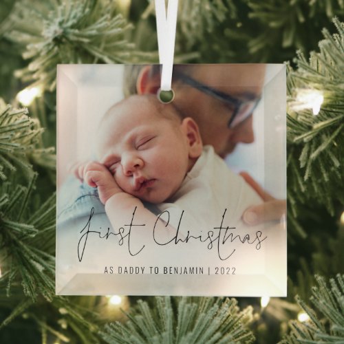  First Christmas As Daddy Photo Overlay Glass Ornament