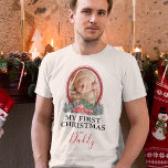 First Christmas as Daddy Red Truck T-Shirt<br><div class="desc">Family first christmas t-shirt featuring a photo of your child with a two tone red border,  watercolor xmas trees,  a red pick up truck,  and the cute saying "my first christmas as daddy".</div>