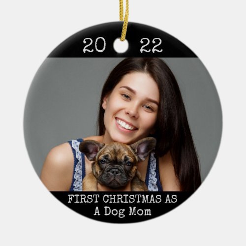 First Christmas As Dog Mom 2 Photo 2 Sided Black  Ceramic Ornament