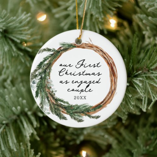 First Christmas as Engaged Photo Ceramic Ornament