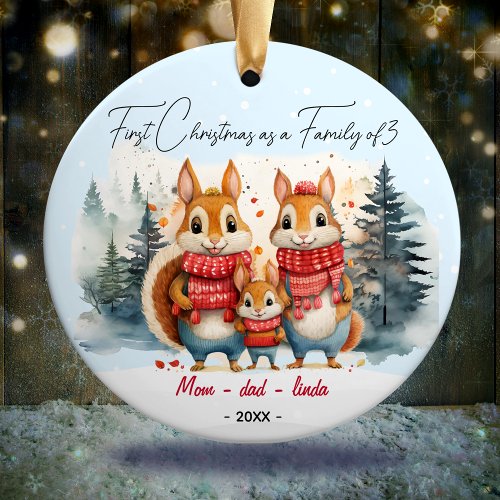 First Christmas as family of 3 rabbits  Ceramic Ornament