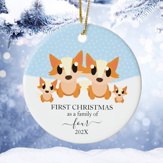 First Christmas as Family of 4 Fox Animal Ceramic Ornament (First Christmas Family Of 4 Fox Christmas Ornament
)