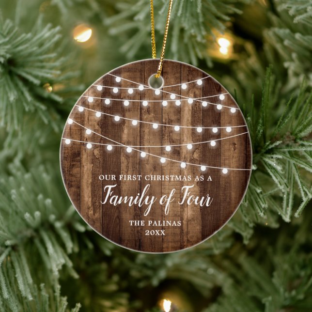 First Christmas As Family Of 4 Personalized Rustic Ceramic Ornament (Tree)