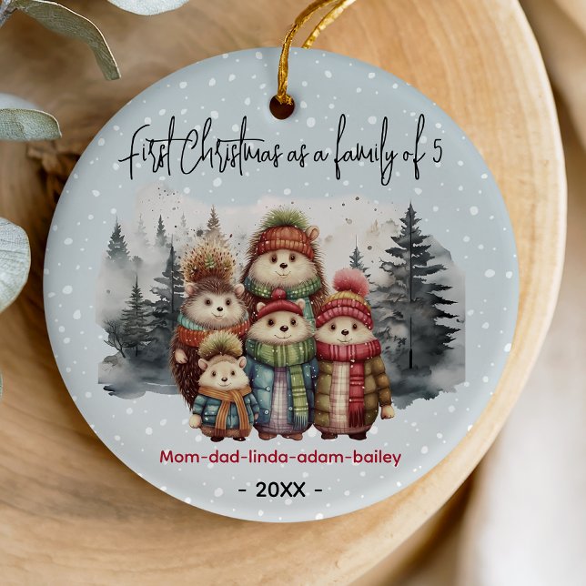First Christmas as family of 5 cute animals  Ceramic Ornament (Creator Uploaded)