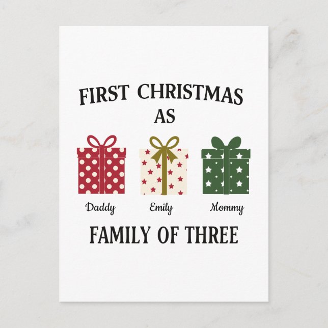 First Christmas as Family of Three Gift Holiday Postcard (Front)
