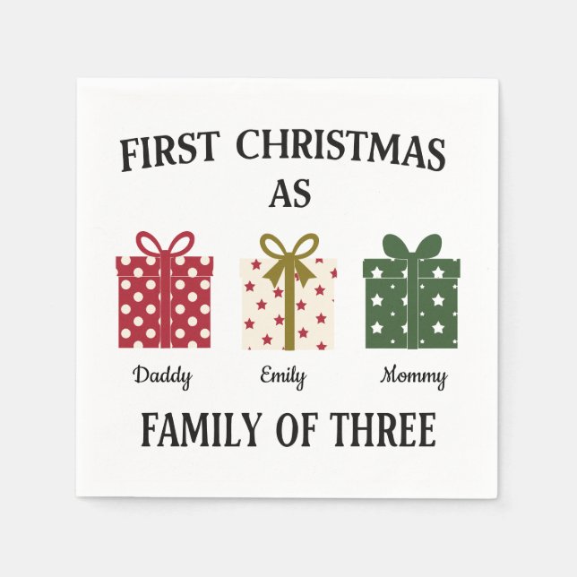 First Christmas as Family of Three Gift Napkins (Front)
