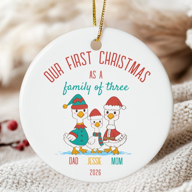 First Christmas as Family of Three Personalized  Ceramic Ornament (Creator Uploaded)