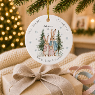 First Christmas As Family of Three Rabbit Ceramic Ornament