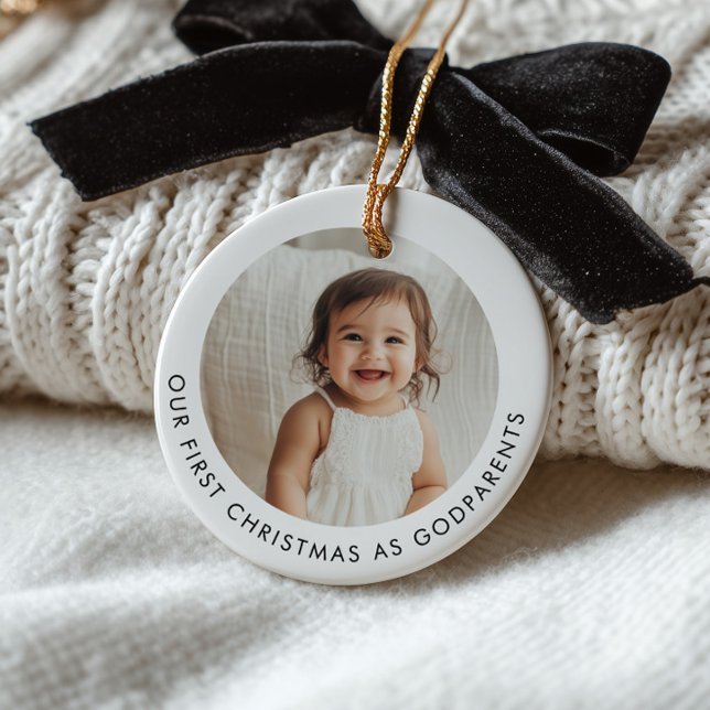 First Christmas as Godparents Photo Ceramic Ornament (Zazzle First Christmas as Godparents Photo Ceramic Ornament (Front))