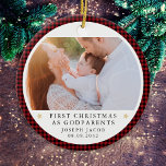 First Christmas as Godparents Plaid Photo Ceramic Ornament<br><div class="desc">Personalize this ornament with a photo of your baby and the year to make a beautiful keepsake gift for the new godparents.</div>