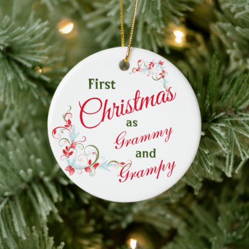 First Christmas As Grammy And Grampy Photo Ceramic Ornament