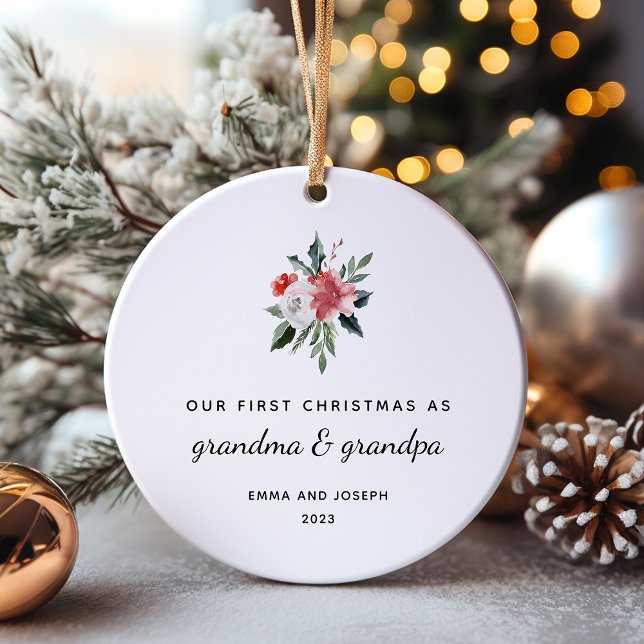 First Christmas as Grandma and Grandpa | Elegant Ceramic Ornament (The perfect holiday keepsake for the new grandparents!)