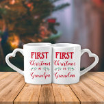 First Christmas as Grandma and Grandpa red white Coffee Mug Set<br><div class="desc">These customizable mugs make the perfect gift for any new grandparent.
They say "First Christmas as Grandma" and "First Christmas as Grandpa" in a red modern font.
You can add your grandson's name on the back of the mugs.</div>