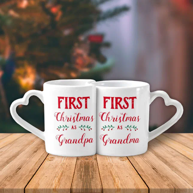 First Christmas as Grandma and Grandpa red white Coffee Mug Set | Zazzle