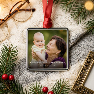 First Christmas As Grandma Elegant Photo Holiday Metal Ornament