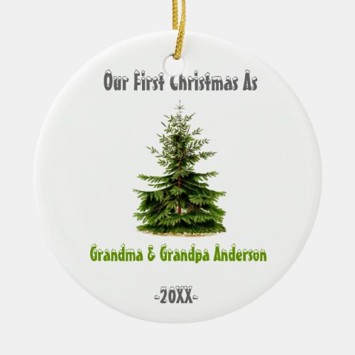 First Christmas as Grandma Grandpa Christmas Tree Ceramic Ornament