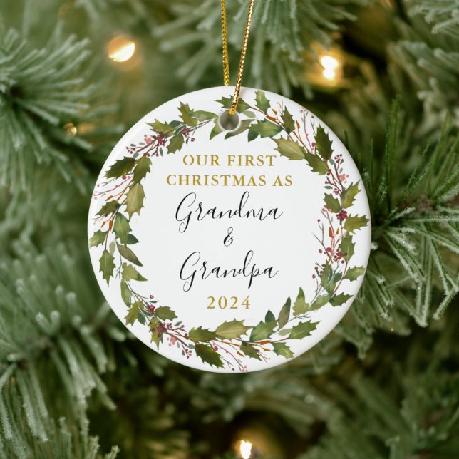 First Christmas as Grandma & Grandpa Custom Photo Ceramic Ornament (Tree)