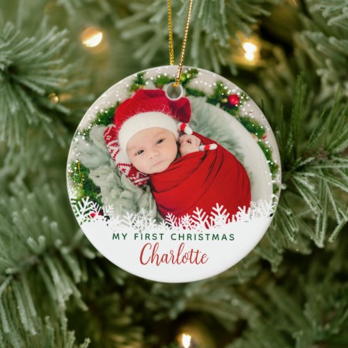 First Christmas as Grandma  Grandpa Custom Photo Ceramic Ornament