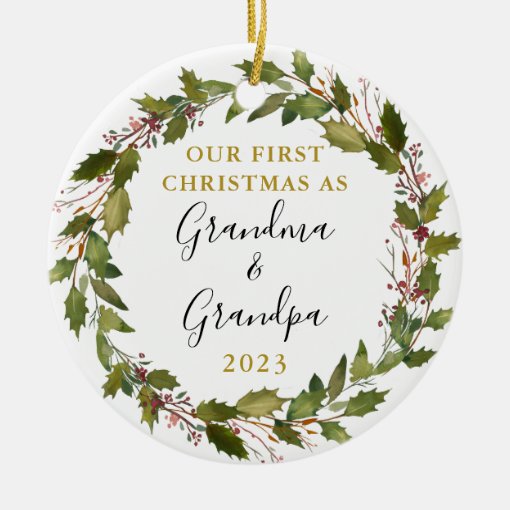 First Christmas as Grandma & Grandpa Custom Photo Ceramic Ornament | Zazzle