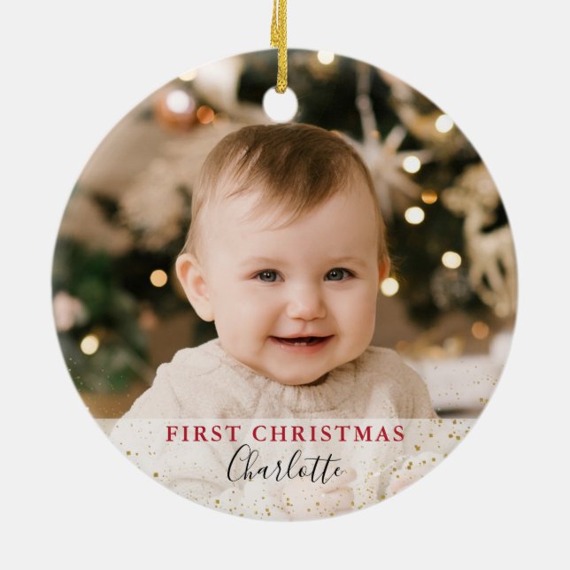 First Christmas as Grandma & Grandpa Holly Berries Ceramic Ornament (Back)