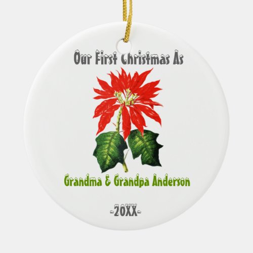 First Christmas As Grandma Grandpa Poinsettia Ceramic Ornament