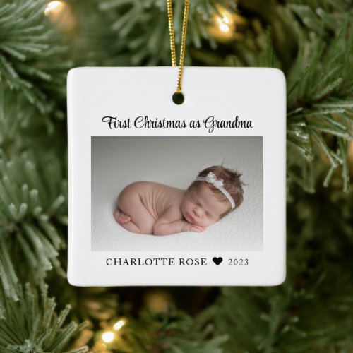 First Christmas as Grandma New Baby Photo Ceramic Ornament
