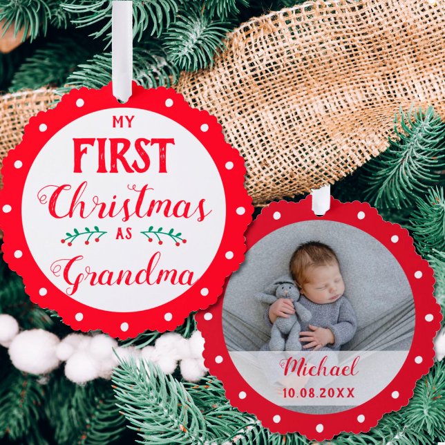 First Christmas as grandma newborn baby photo Ornament Card (Creator Uploaded)
