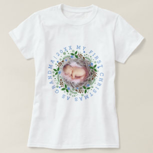 First Christmas as grandma of a boy wreath blue T-Shirt