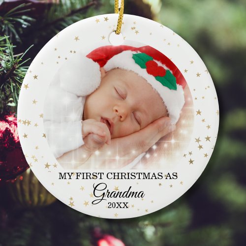 First Christmas As Grandma Photo  Ceramic Ornament