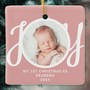 First Christmas As Grandma Photo Keepsake Pink Ceramic Ornament