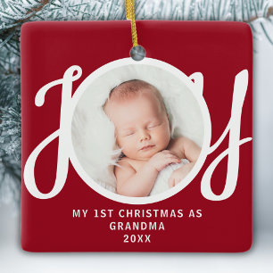 First Christmas As Grandma Photo Keepsake Red  Ceramic Ornament