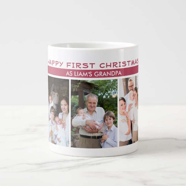 First Christmas as Grandpa 5 Photo Collage Giant Coffee Mug (Front)