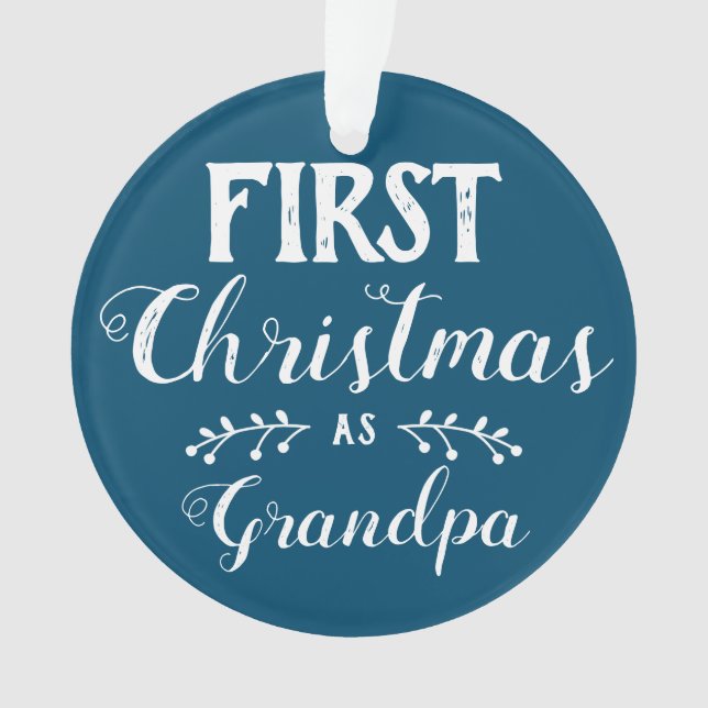 First Christmas as Grandpa blue & white with photo Ornament (Front)